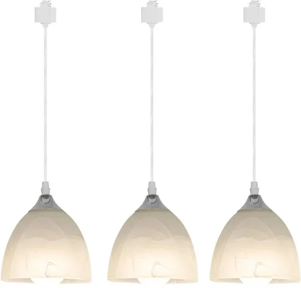 Kiven 3-Lights H-Type Track Light, Dimmable Track Mount Pendant Lighting Fixtures w/Frosted White Finish Glass Shade