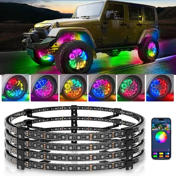 17.5&#034; RGB &amp; Chasing Flow Double Row LED Wheel Ring Rim Lights For Truck Car set