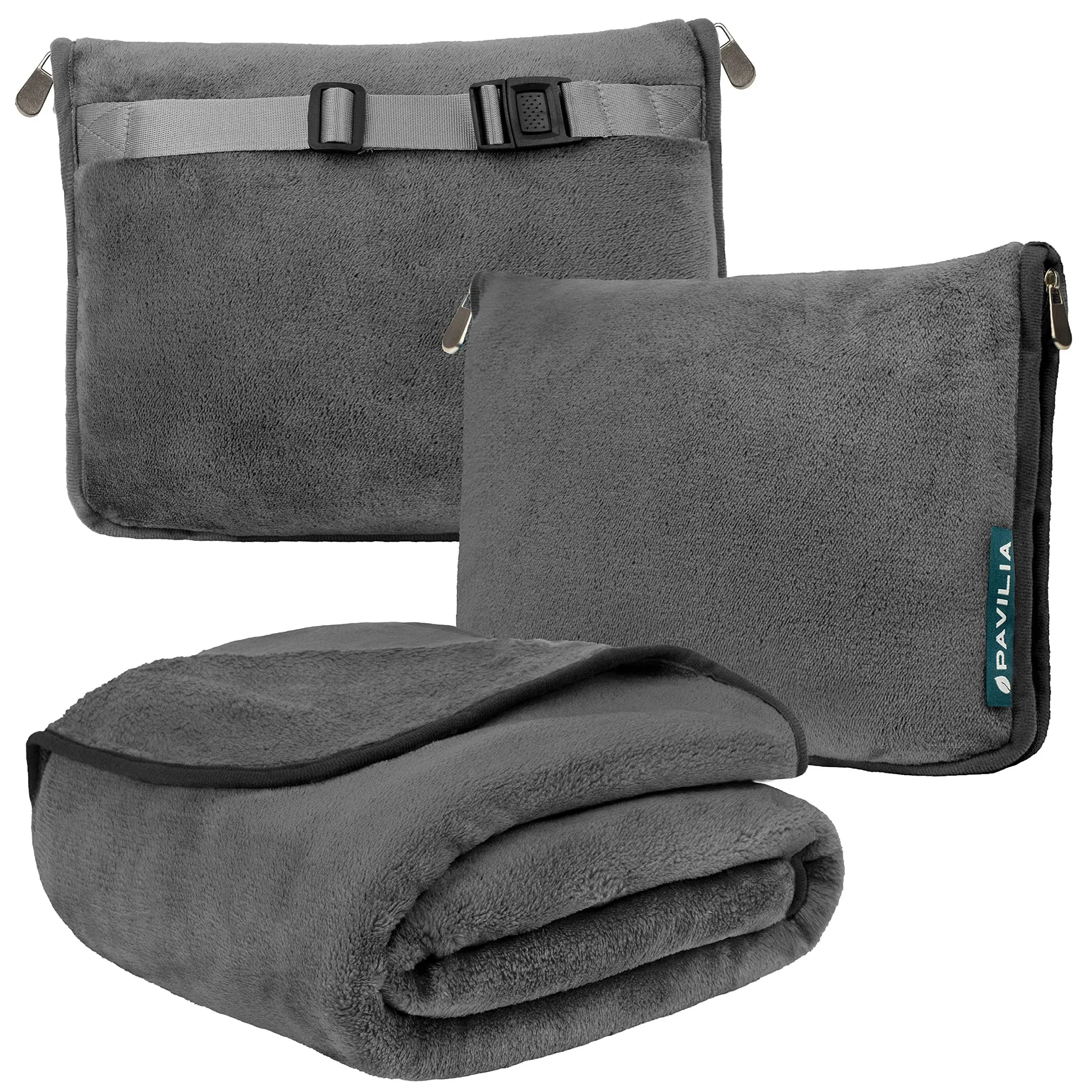  Travel Blanket Pillow, Soft Airplane Blanket 2-in-1 Combo 60 x 43 inches Gray