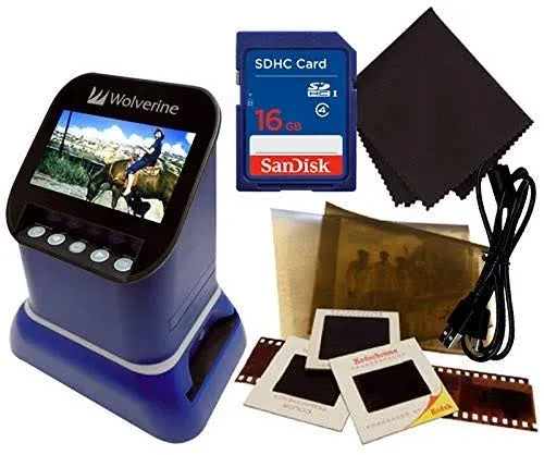 Wolverine F2D Saturn Digital Film & Slide Scanner - Converts 120 Medium Format, 127 Film, Microfiche, 35mm Negatives & Slides to Digital JPEG - Large 4.3" LCD w/HDMI Output (Blue)