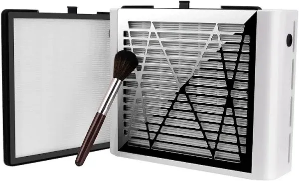 Nail Dust Collector with Brush and 2 Reusable Filters, 60W Vacuum Dust Fan for Acrylic Nails (White)