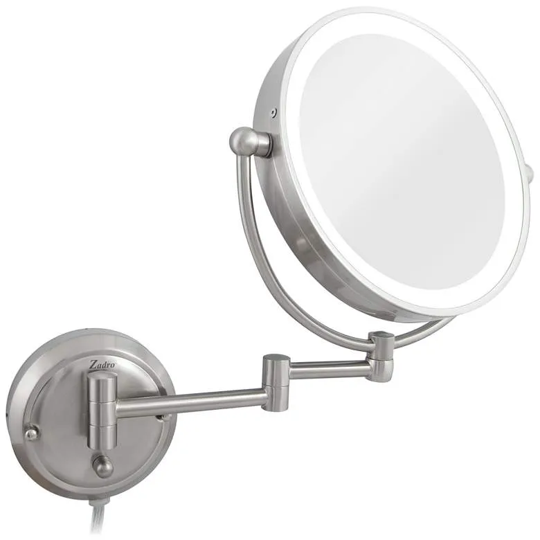 Zadro 14" Round Fluorescent 5X/1X Bathroom Magnifying Mirror Wall Mounted Makeup Mirror 20" Extendable Shaving Mirror