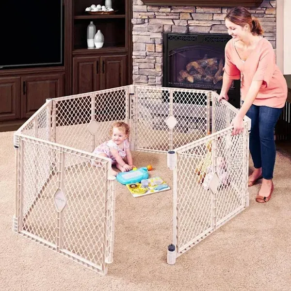 Superyard 6 Panel Free Standing Play Yard, Indoor or Outdoor Baby Playpen, Ba...