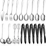 19 Pcs Stainless Steel Serving Utensils Set Flatware Include Spoons Forks Slo...