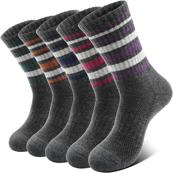 Anlisim Merino Wool Hiking Socks for Women Thermal Winter Warm Boot Work Cushion Socks 5 Pairs