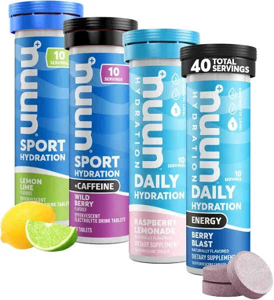 Nuun Hydration Electrolyte Tablets - Dissolvable in Water, Complete Pack | 5 Essential Electrolytes for Hydration | 1g Sugar Drink Mix | Vegan, Non-GMO | 4 Pack (40 Total Servings)