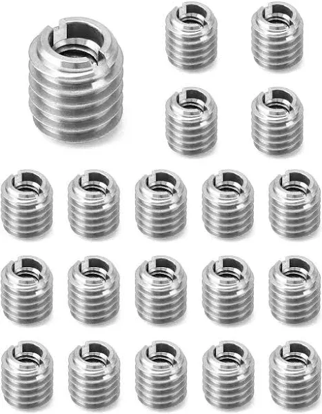 QWORK Stainless Steel Threaded Insert for Hard-Wood, 1/4-20 Internal Threads 20 Pack 5/8" Long Nut Inserts for Hardwoods, Softwoods, Plywood and Composites