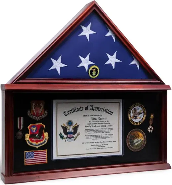 DECOMIL Large Military Shadow Box Frame Memorial Burial Funeral Flag Display Case