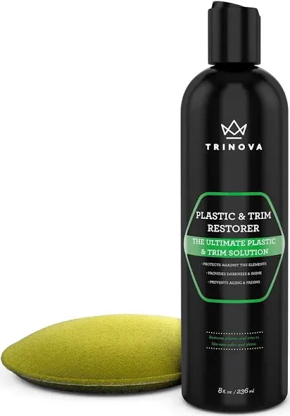 Trinova Plastic & Trim Restorer - Shines & Darkens Worn Out Plastic, Vinyl & Rubber Surfaces - Protects Cars & Motorcycles from Rain, Salt & Dirt - Prevent Fading - 8 fl oz