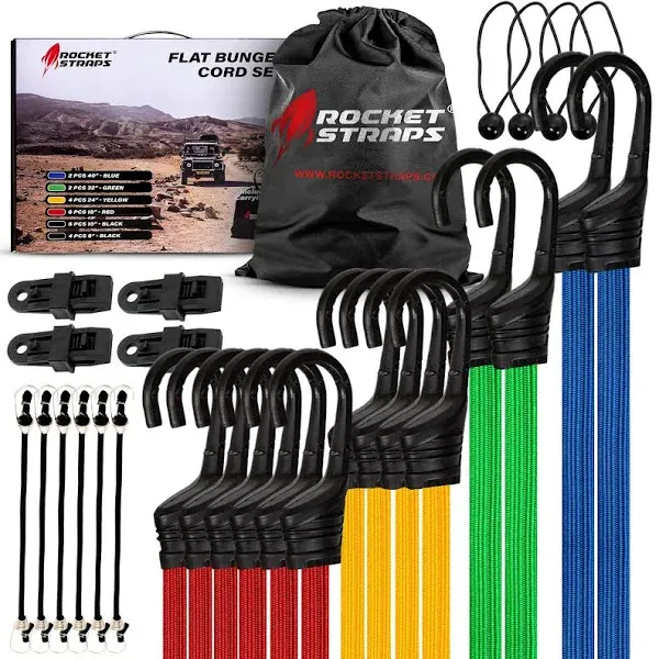 ROCKET STRAPS Flat Bungee Cords with Hooks