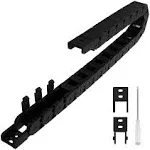 R28/38 15mm x 30mm(Inner H x Inner W) Black Plastic Cable Wire Carrier Drag Chain 1M Length for CNC, with End Connectors - Semi Enclosed Type (Inner side openable)