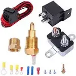 185-200 Degree Electric Cooling Fan Thermostat Kit Electric Fan Relay Kit Temp Sensor Temperature Switch 50 60 AMP Relay Kit