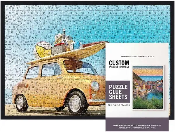 19x30 Puzzle Frame Kit with Glue Sheets | Black Mid Century Picture Frame | Real Wood with UV Resistant Acrylic Front | Made to Preserve and Display Puzzles Measuring 19x30 Inches