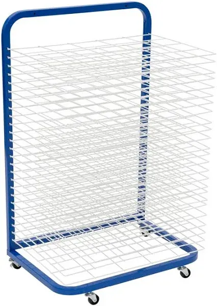 Pearington Mobile 25-Shelf Art Drying Rack for Classrooms and Art Studios, Heavy-Duty Steel Rolling Art Rack Cart with 25 Wide Shelves, Blue