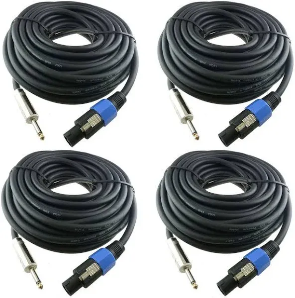 4X 25 Feet Professional Speakon to Speakon Cables Wire, 12 Gauge AWG 2-Conductor Audio Amplifier Speaker Cord, 4 Pack