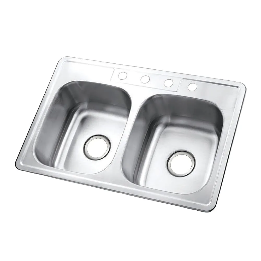 Gourmetier GKTD33227 Drop-in Double Bowl Kitchen Sink, Brushed - Contemporary - Kitchen Sinks - by Buildcom | Houzz