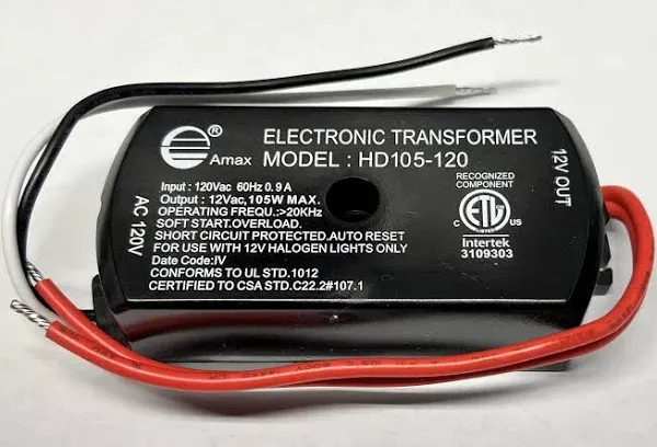 Import HD105-120 105W Electronic Low Voltage Transformer, 120V to 12V, 1.2A, Surface Mount, Fully Dimmable, Short Circuit Protection, Halogen Lights