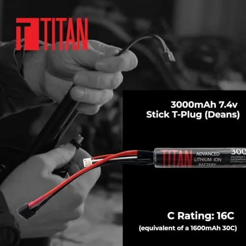 Titan Lithium-Ion Airsoft Battery | 3000mAh 7.4v Stick T-Plug (Deans) | Maxim...