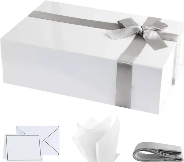 Premium White Gift Box with Magnetic Closure PACK OF 2-14x9x4 inches - Includ...