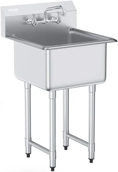 VEVOR Stainless Steel Prep & Utility Sink 1 Compartment Free Standing Small Sink Include Faucet & legs