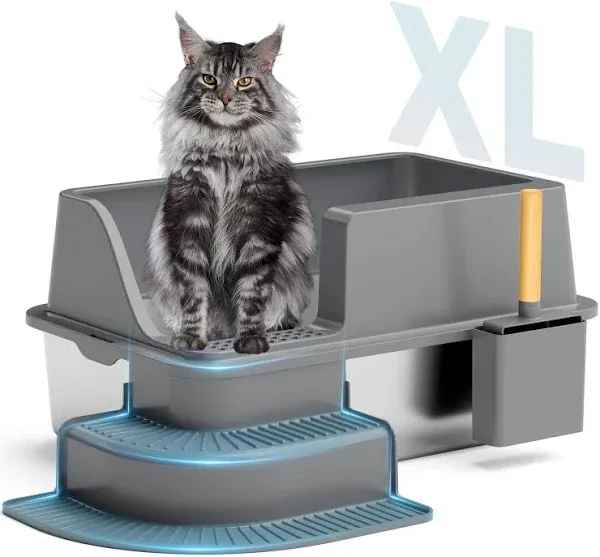 Enclosed Stainless Steel Cat Litter Box With Lid XL Extra Large Litter Box For