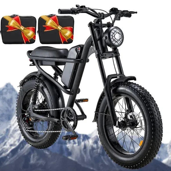 Riding'times 1500W Electric Bike for Adults Full Suspension, Long Seat Dirt Bike with 20" Fat Tire, Max 28/31MPH & 37-150 Miles, 15.6/20.4/31.2AH Battery, Moped Style Ebike for Snow, Mountains, Road