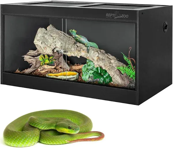 REPTI ZOO 120 Gallon PVC Reptile Tank Terrarium, 48x24x24 Reptile Terrarium for Ball Python Snake Bearded Dragon Gecko, Large Reptile Glass Tank with Sliding Door & Screen Ventilation