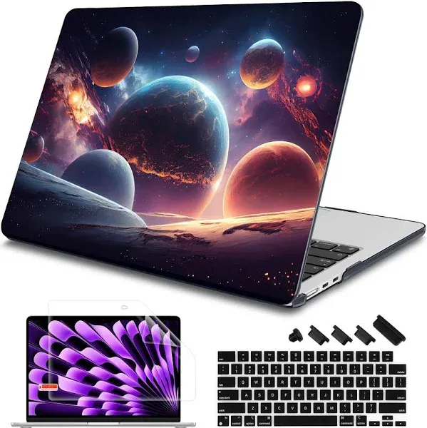 Mektron Designed for 2024/2023 MacBook Air 15 INCH M3 A3114 /M2 A2941 Case, Printed Plastic Hard Shell Cover with 15.3" Liquid Retina Display Touch ID, Planets