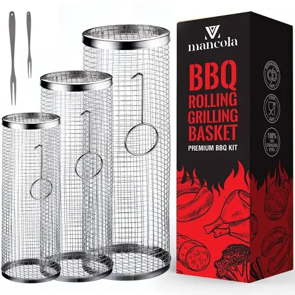 BBQ Net Tube-Rolling Grilling Basket,Rolling Grilling Baskets for Outdoor Grilling,Round Stainless Steel BBQ Grill Mesh, Camping Barbecue Rack for Vegetables, French Fries, Fish