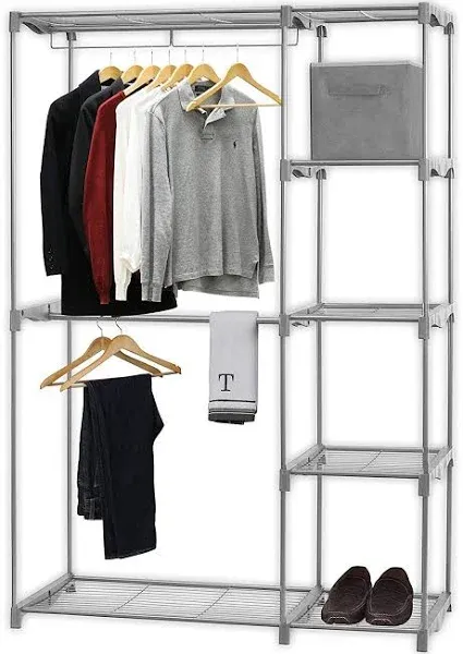 Simple Houseware Freestanding Clothes Garment Organizer Closet, Silver