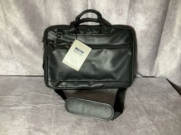 Kenneth Cole Reaction ProTec Faux Pebbled Leather Slim 16&quot; Laptop Briefcase New