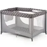 Pamo Babe Portable Enclosed Baby Playpen Crib with Mattress and Carry Bag, Gray