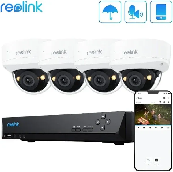 Reolink 5MP 8CH Home Security Camera System, 4pcs 5MP IK10 Vandalproof PoE Cams Wired Outdoor, 130° Ultra Wide Angle, Color Night Vision, Smart AI Detection, 2-Way Audio, 8CH NVR 2TB HDD, RLK8-500V4