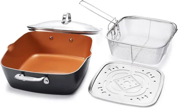 Gotham Steel XL 11&#034; Copper Deep Square All in One 6 Qt Chef Pan- 4 Piece Set NEW