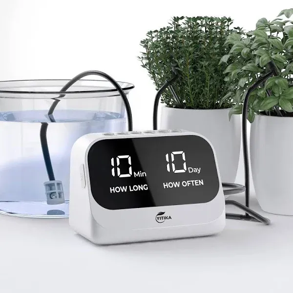 Riego automático para plantas en maceta, riego de plantas con temporizador programable inteligente, pantalla LED impermeable y batería de gran capacidad, distribución precisa del agua(JHQ-GY-1)