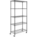 WDT 5-Shelf Shelving Units On Wheels Casters, Adjustable Heavy Duty Metal Shelf Wire Storage Rack for Home Office Garage Kitchen Bathroom