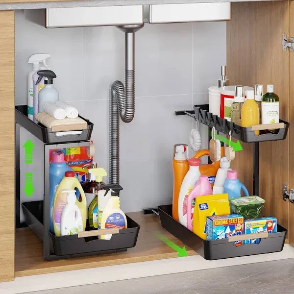 Under Sink Organizer 2 pack, Pull Out Cabinet Organizer Shelf 15.75 * 13.78 * 10.3 inch，Organizers and Storage with Sliding Drawer, Under Sink Storage for Kitchen Bathroom Cabinet