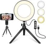 LED Ring Light 6" with Tripod Stand for YouTube Video and Makeup Mini LED Camera Light with Cell Phone Holder Desktop LED Lamp with 3 Light Modes & 1