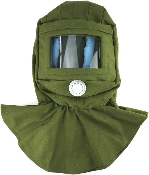 QWORK Sand Blasting Hood Cap, Shawl Cap Sandblasting Mask Anti Dust/Wind Sandblasting Tool Mask,Cut/Scratch/Heat Resistant Neck Protector, Green