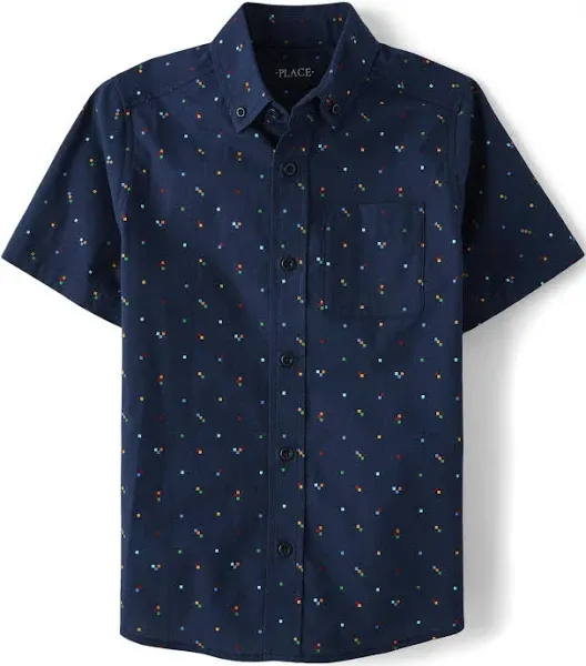 The Children's Place Boys' Short Sleeve Poplin Button Down Shirt