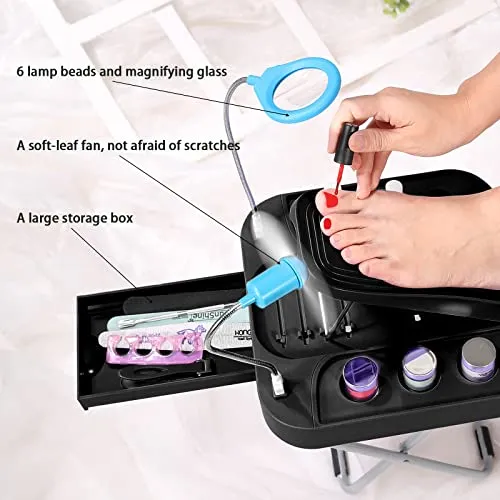 Sea-Maid Pedicure Foot Rest with LED Magnifier and Drying Fan, Adjustable Foot Rest, Reinforced and Thickened,stable and Easy for Pedicures at Home, with Stora