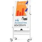 Rolling Dry Erase Board 24 x 48 - Large Portable Magnetic Whiteboard with Stand - Double Sided Easel Style Whiteboard with Wheels - Mobile Standing