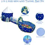 3Pc Kids Play Tent for Boys with Ball Pit, Crawl Tunnel, Princess Tents for Todd