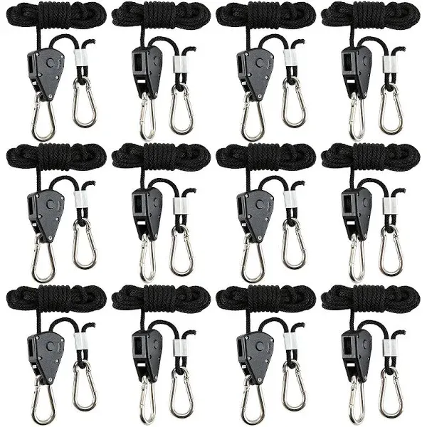 12 Pack Rope Clip Hanger 1/8 Inch 8 FT Adjustable Lifting Pulley Lanyard Hang...