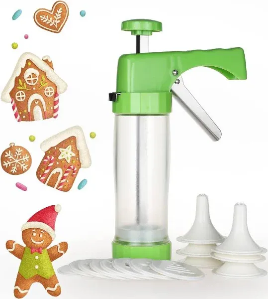 Ourokhome Cookie Press Maker Machine - Icing Gun Kit with 16 Discs and 6 Decoration Tips for Home DIY (Green)