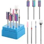 Makartt Nail Drill Bits, 7Pcs Tungsten Carbide Diamond Ceramic Nail Drill Bit Set For Acrylic Nails 3/32 Drill Bits For Nail Drill Remover Gel Polish Poly Nail Gel Nails Cuticles