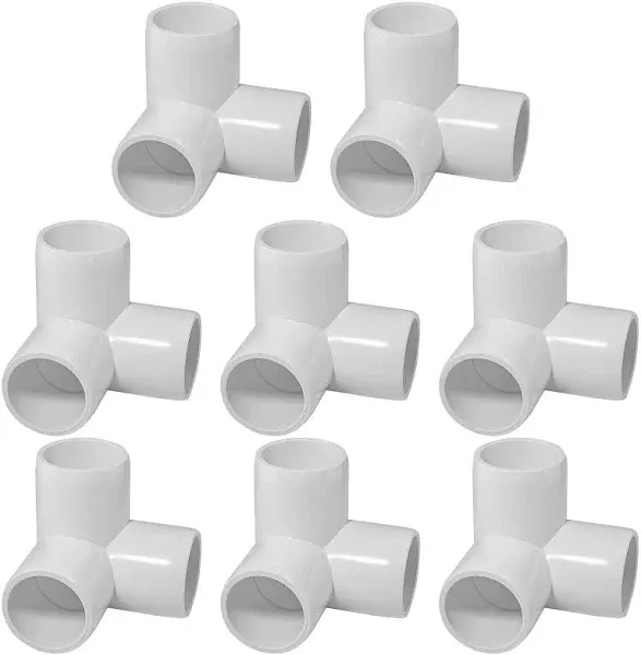 Waziaqoc 3-Way PVC Fittings, 3/4" PVC Elbow 90 Degree PVC Furniture Fittings PVC Corner Connectors White PVC Pipe Connectors for DIY Furniture Greenhouse Frame, 8PCS