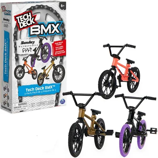 Tech Deck, BMX Finger Bike 3-Pack, Collectible and Customizable Mini BMX Bicycle Toys for Collectors, Kids Toys Ages 6 and Up (Amazon Exclusive)