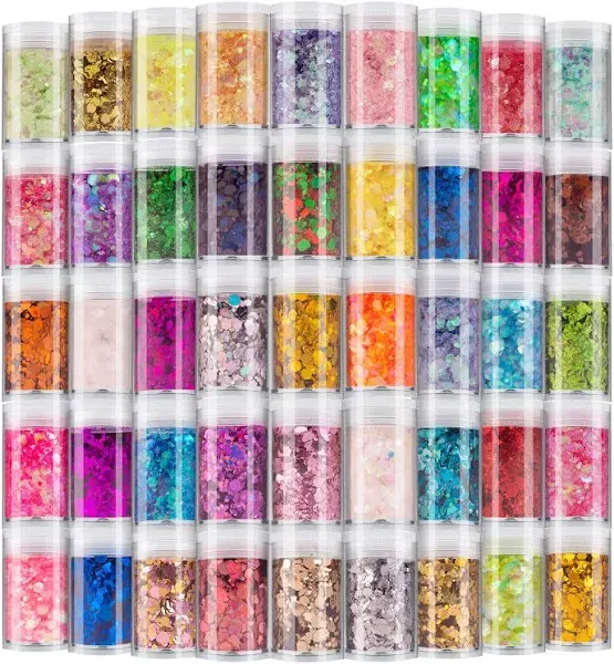 Holographic Chunky and Fine Glitter Mix, 36 Colors Chunky Sequins & Glitter Powder Mix, Iridescent Cosmetic Glitter Flakes for Nail Art Face Body Eye Makeup, Craft Glitter for Epoxy Resin Tumblers