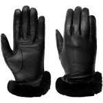 UGG Women's Shearling Trim Leather Gloves